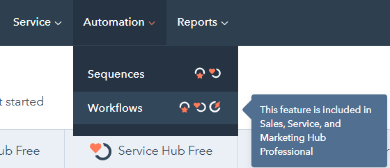 Automation and Workflow Menu in HubSpot